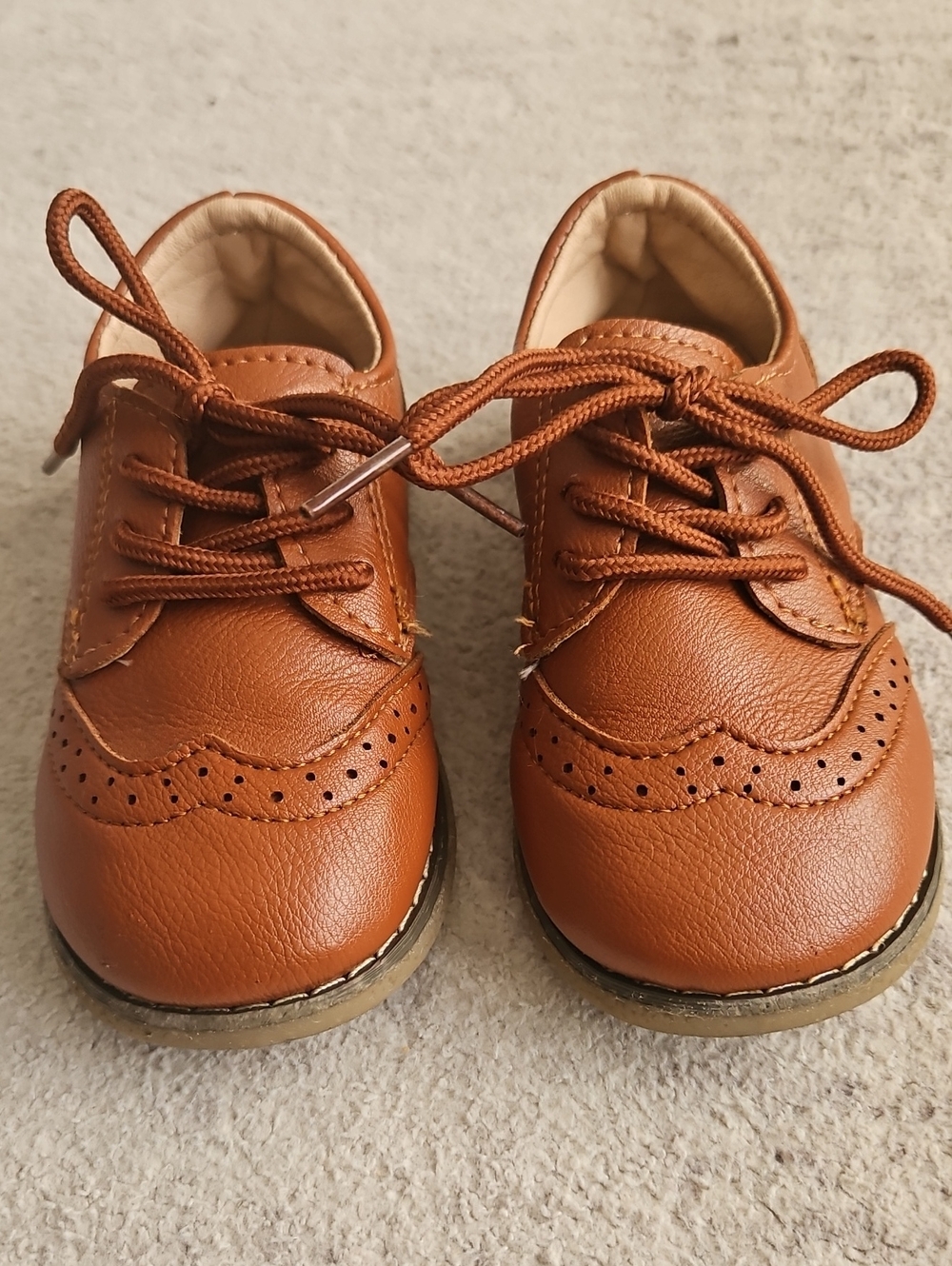 Toddler Tan Wingtip Lace-Up Dress Shoes